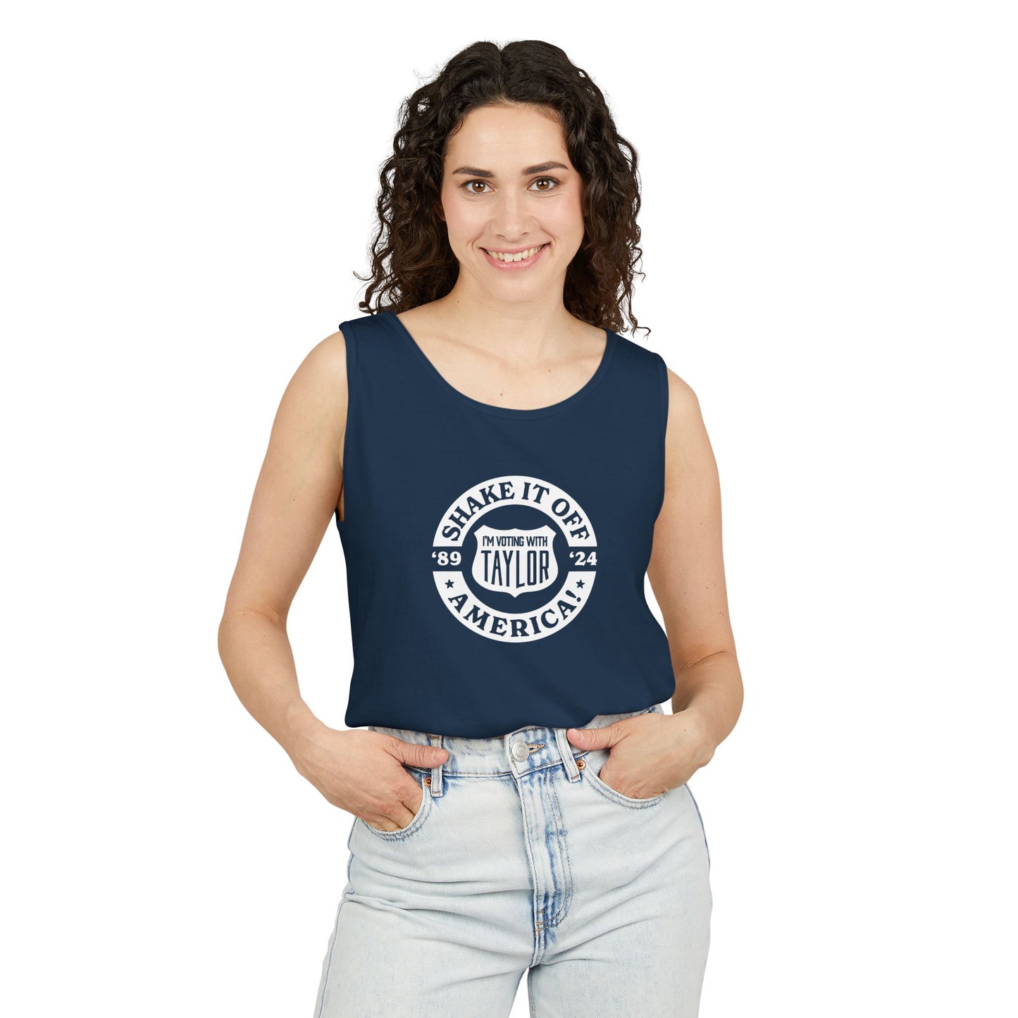 ¡Quítatelo de encima, Estados Unidos! Camiseta sin mangas teñida en prenda Comfort Colors