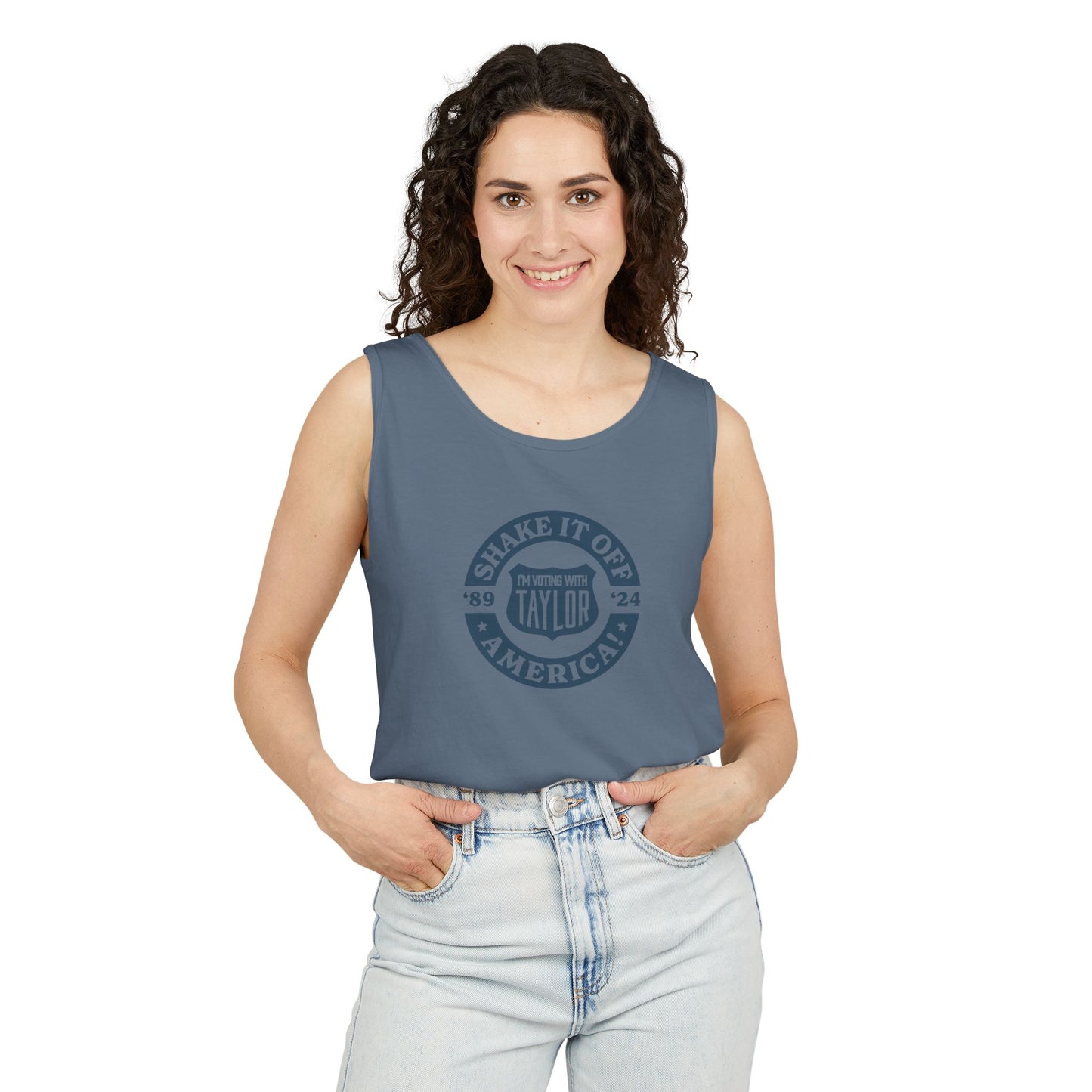 ¡Quítatelo de encima, Estados Unidos! Camiseta sin mangas teñida en prenda Comfort Colors