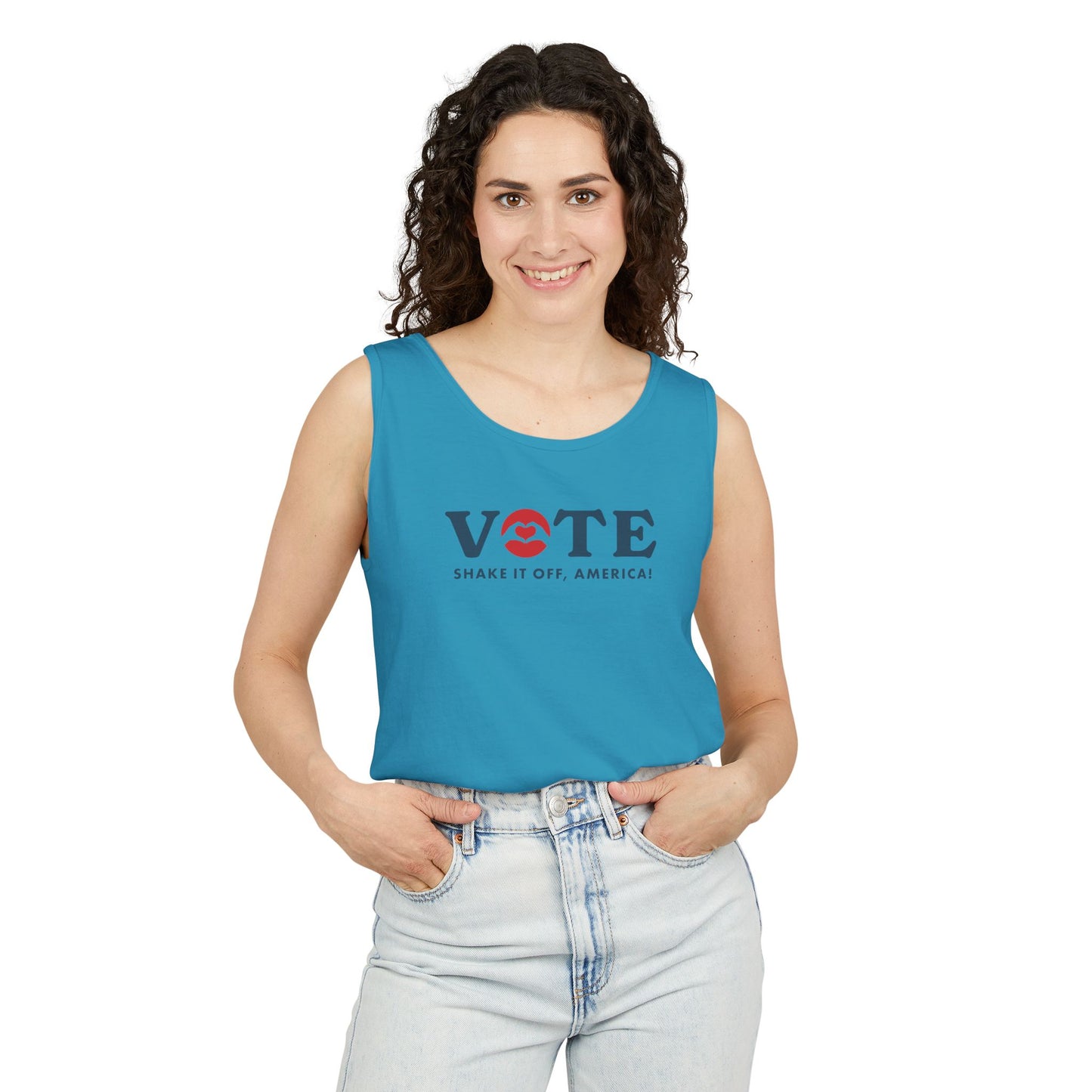 ¡Vota! Camiseta sin mangas teñida en prenda Comfort Colors