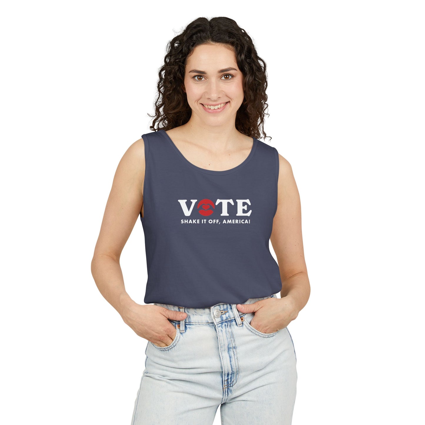 ¡Vota! Camiseta sin mangas teñida en prenda Comfort Colors