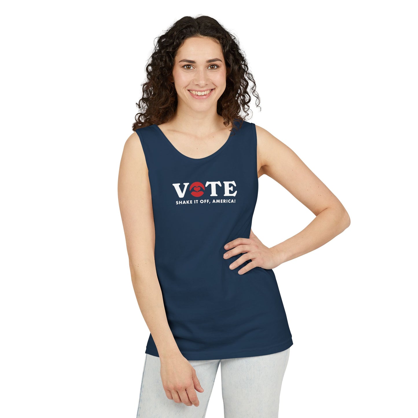 ¡Vota! Camiseta sin mangas teñida en prenda Comfort Colors