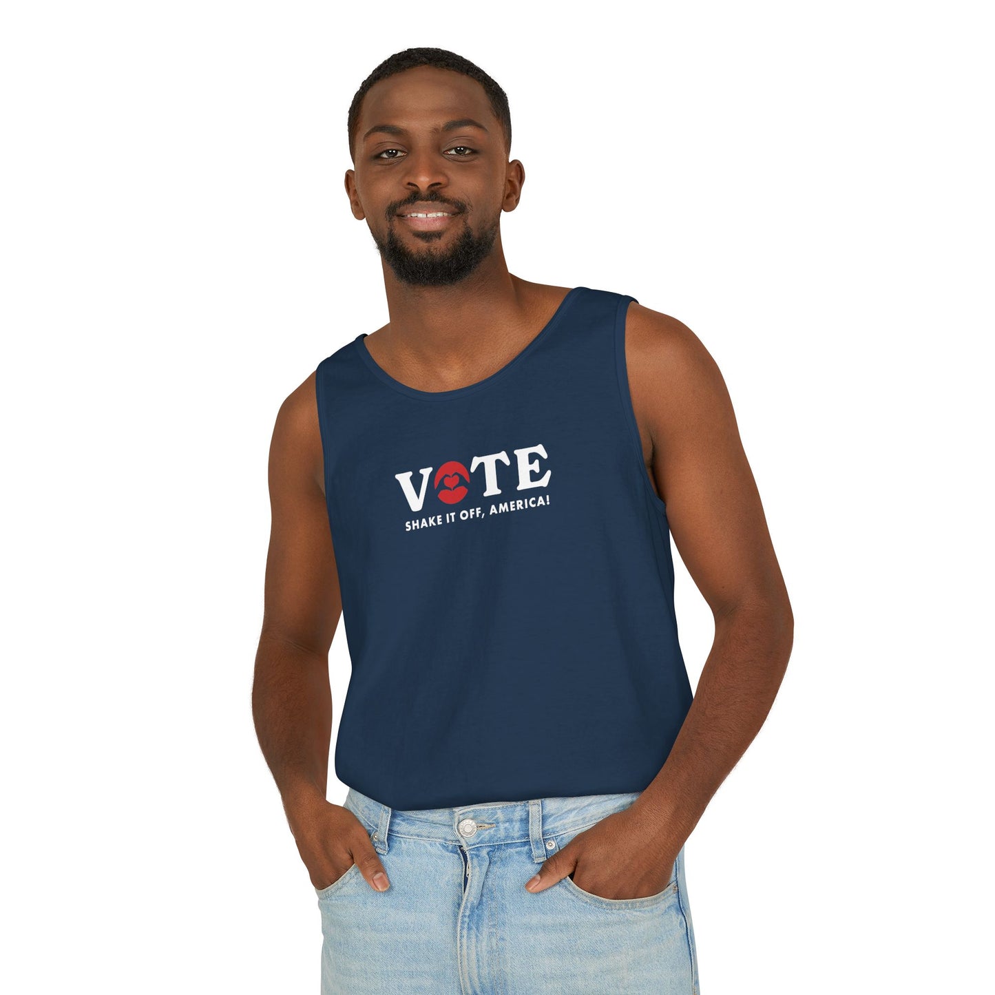 ¡Vota! Camiseta sin mangas teñida en prenda Comfort Colors