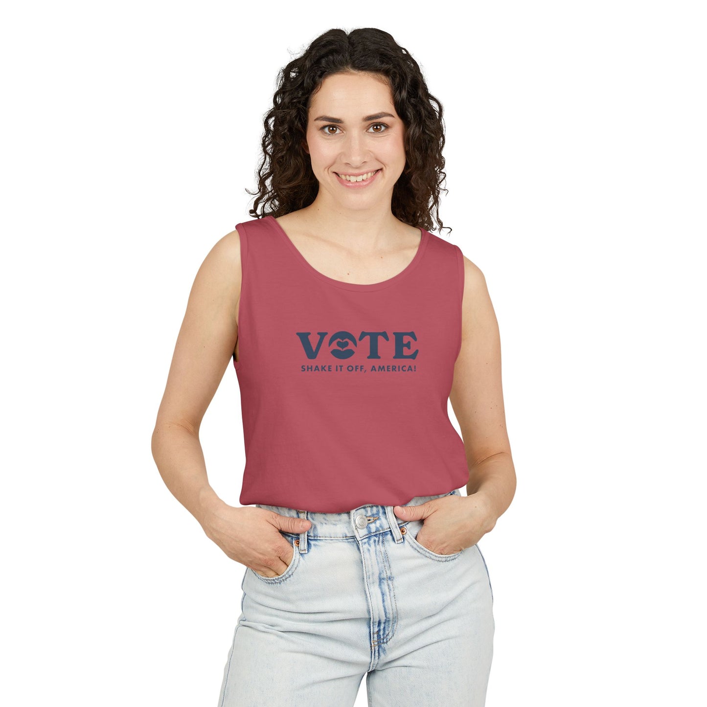 ¡Vota! Camiseta sin mangas teñida en prenda Comfort Colors