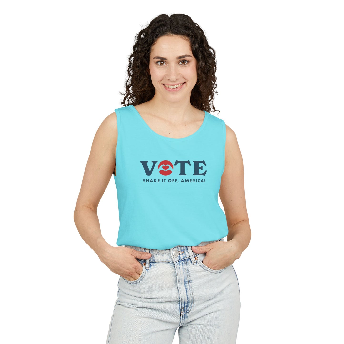 ¡Vota! Camiseta sin mangas teñida en prenda Comfort Colors