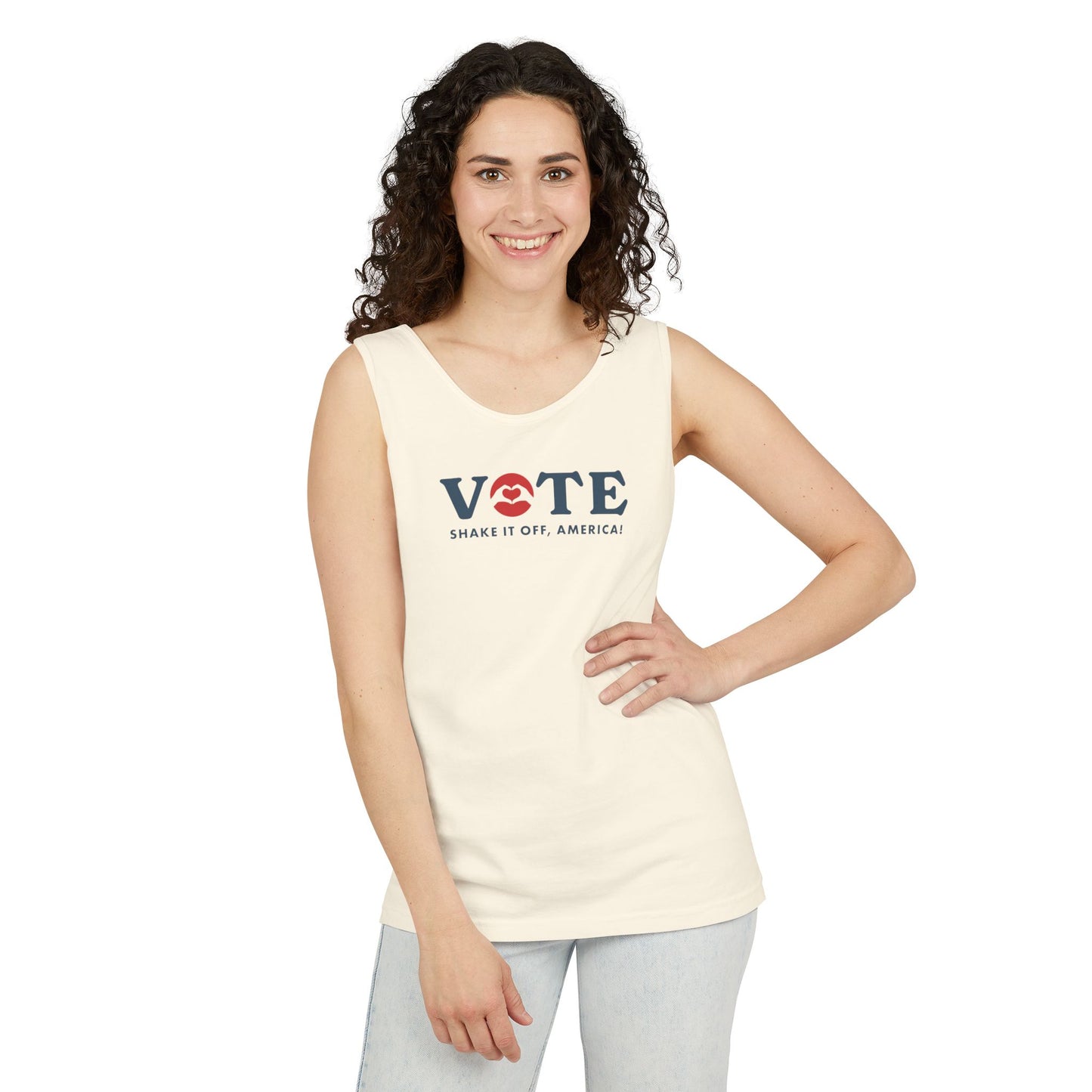 ¡Vota! Camiseta sin mangas teñida en prenda Comfort Colors