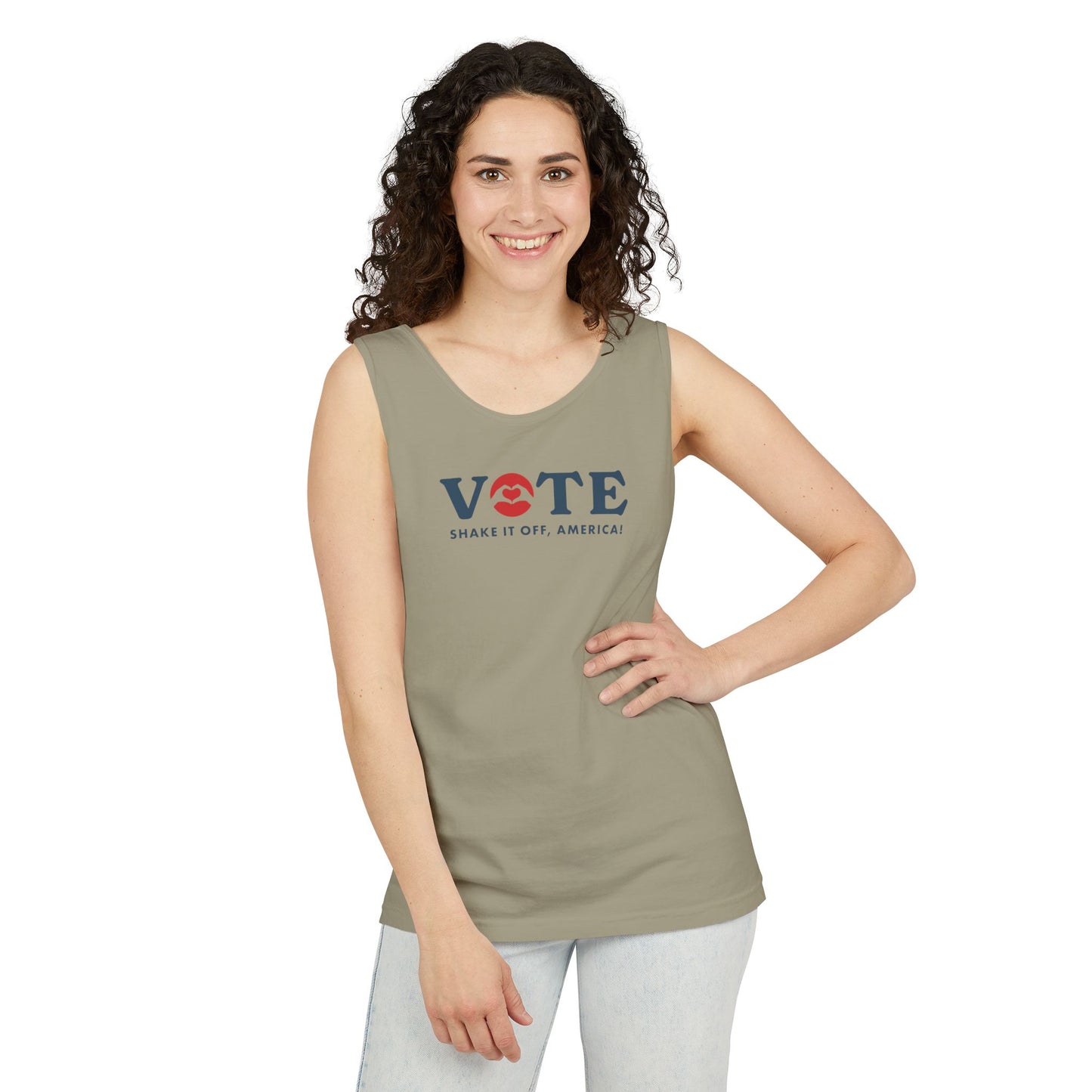 ¡Vota! Camiseta sin mangas teñida en prenda Comfort Colors