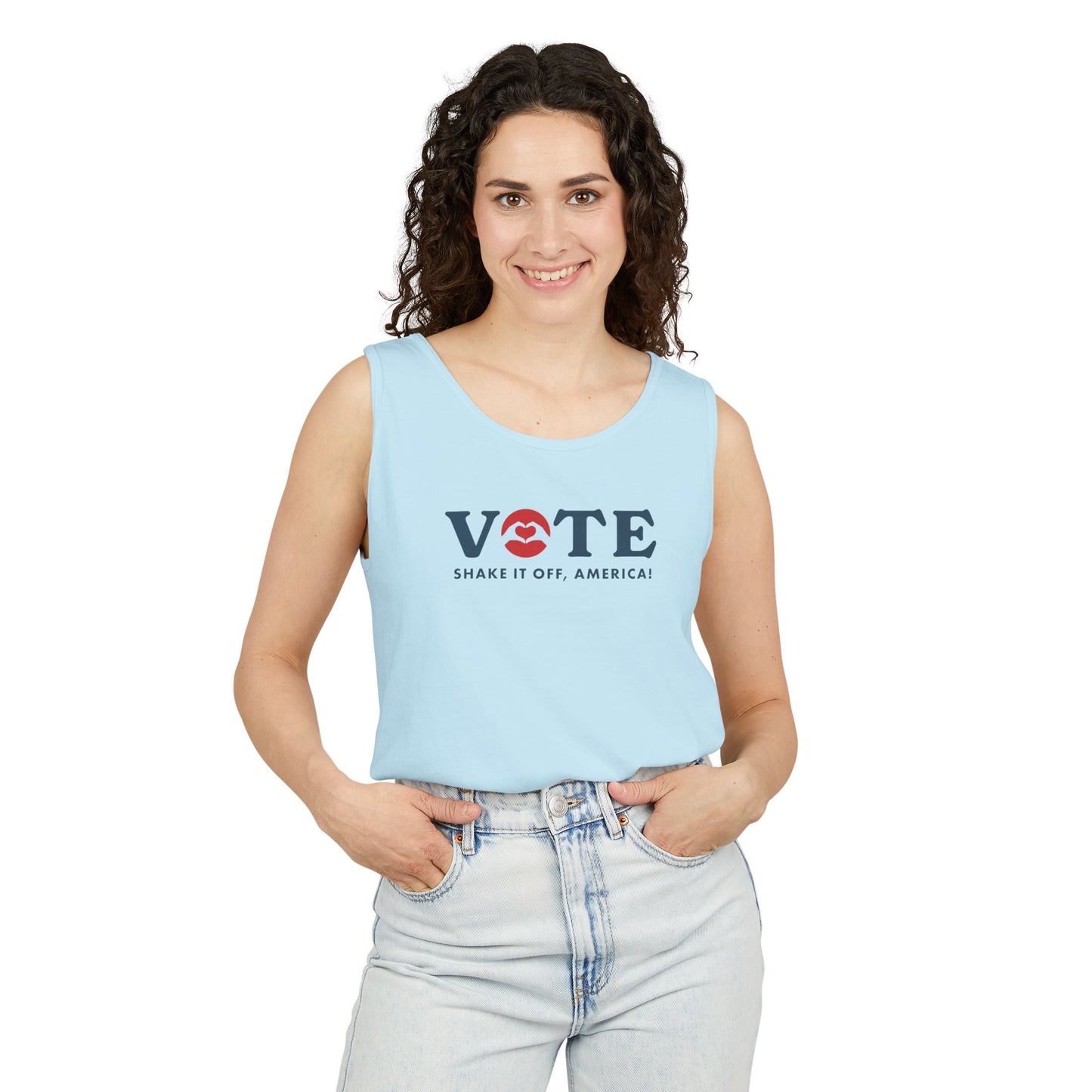 ¡Vota! Camiseta sin mangas teñida en prenda Comfort Colors