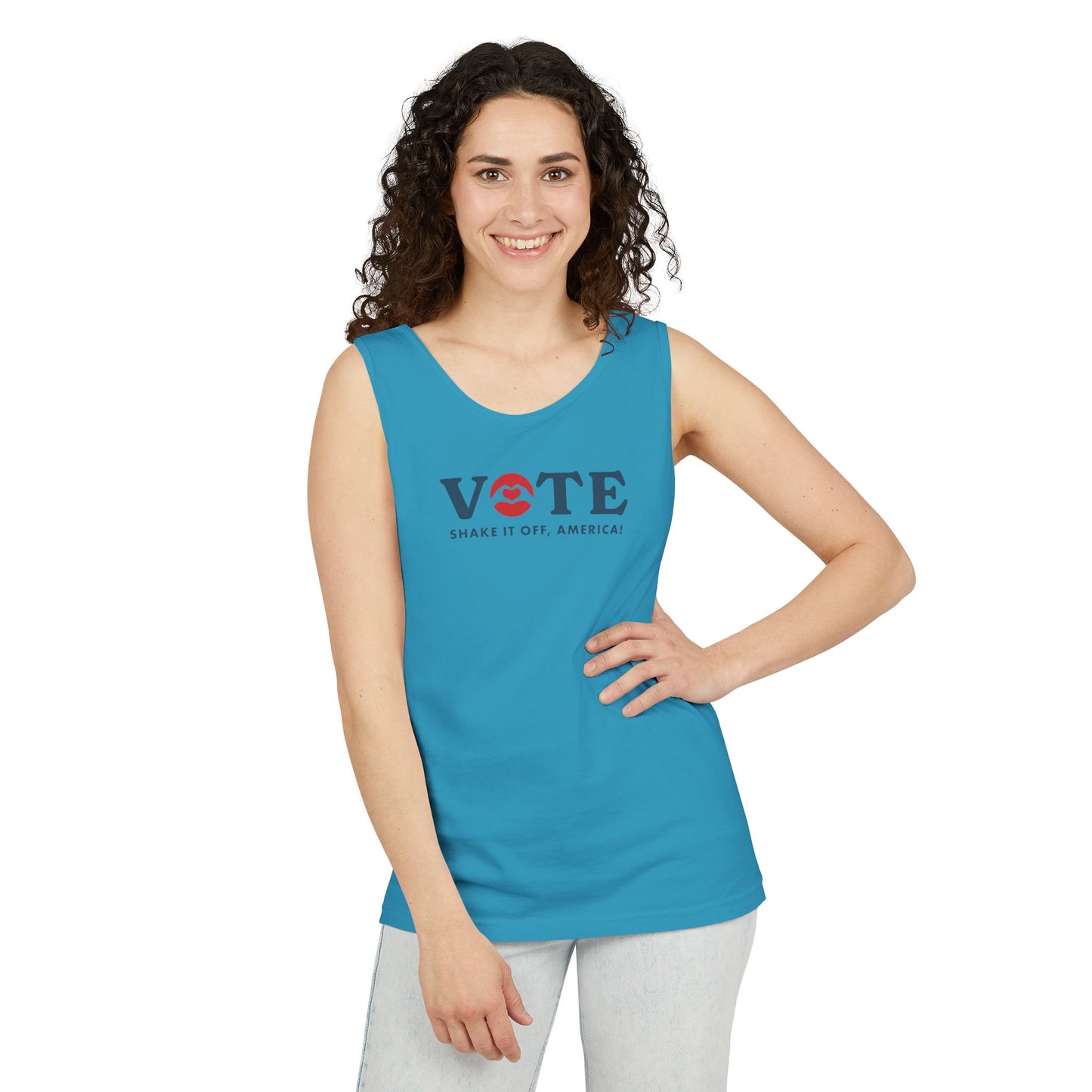 ¡Vota! Camiseta sin mangas teñida en prenda Comfort Colors